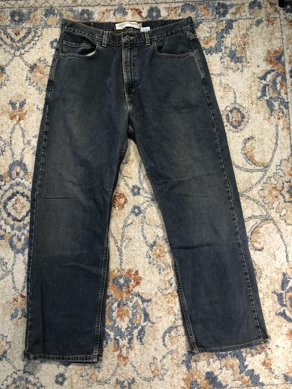Levis 569 Jeans Mens 36x31 Blue Dark Wash Relaxed Straight Denim Pants Casual